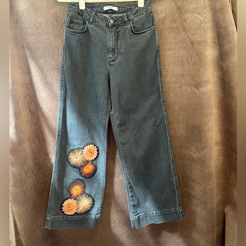 Zara wide leg patch work jeans